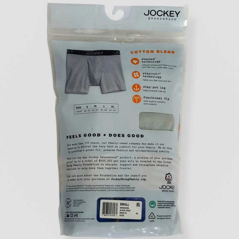 NWT Jockey Generation Men's Boxer Briefs 3pk Blue/Orange/Gray Size Small
